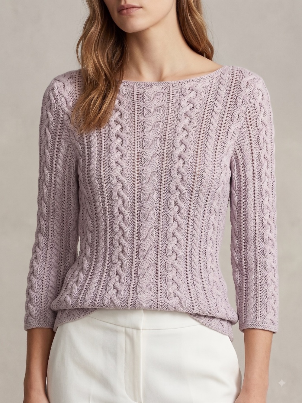 Lauren Ralph Lauren Open Cable Knit Boatneck Sweater Lavender Lilac -- Size M